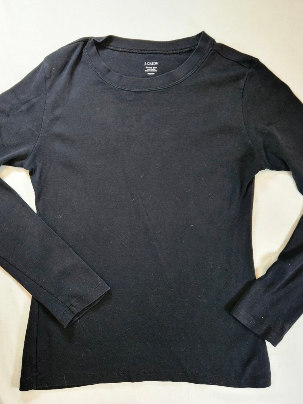 J. Crew Womens Black Long Sleeve Crewneck Pullover Fitted Top Size Medium